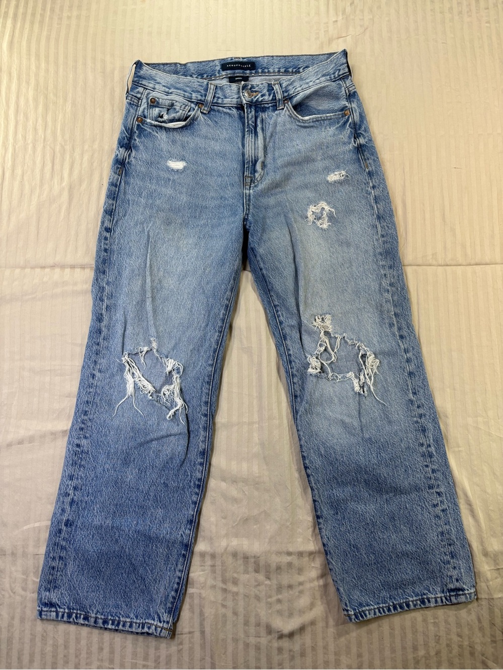 Aeropostale Aero Baggy Jeans Mens 30/30 Blue Light Wash Distressed Denim